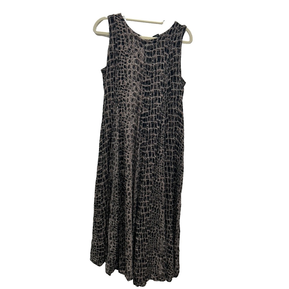 Nostalgia Dress Womens L Brown Black Lagenlook Sleeveless Croc Print Midi Artsy